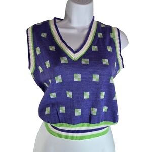 Vtg 70s Saks Fifth Ave purple knit sleeveless cropped vest